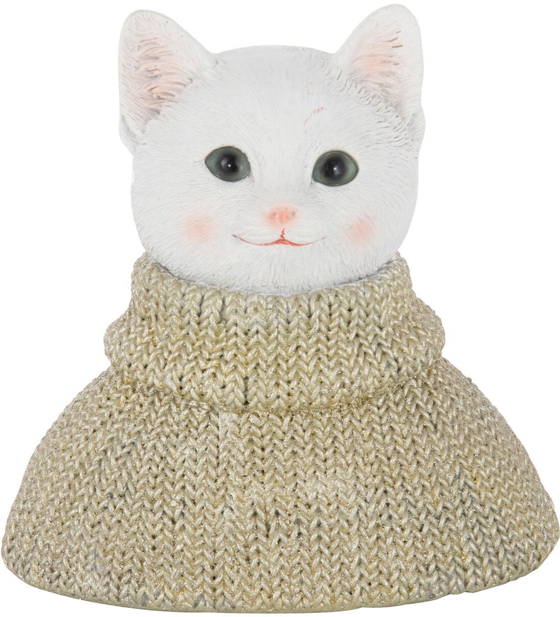 J-Line Kat figuur - Groen/wit - Polyresin tabletop decoratie