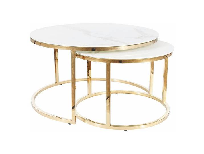 Feldmann-Wohnen Couchtisch Muse (2er-Set Couchtische, 2-St., Edelstahlgestell, Glasplatten in Marmoroptik), 60x60cm, 80x80cm Marmor weiß Gold