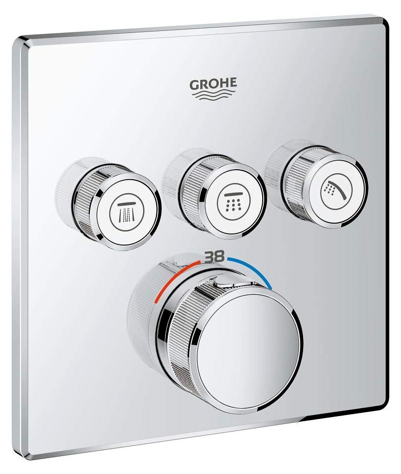 Thermostatische Mengkraan eckig Silber 3 Absperrventile Wandmontage