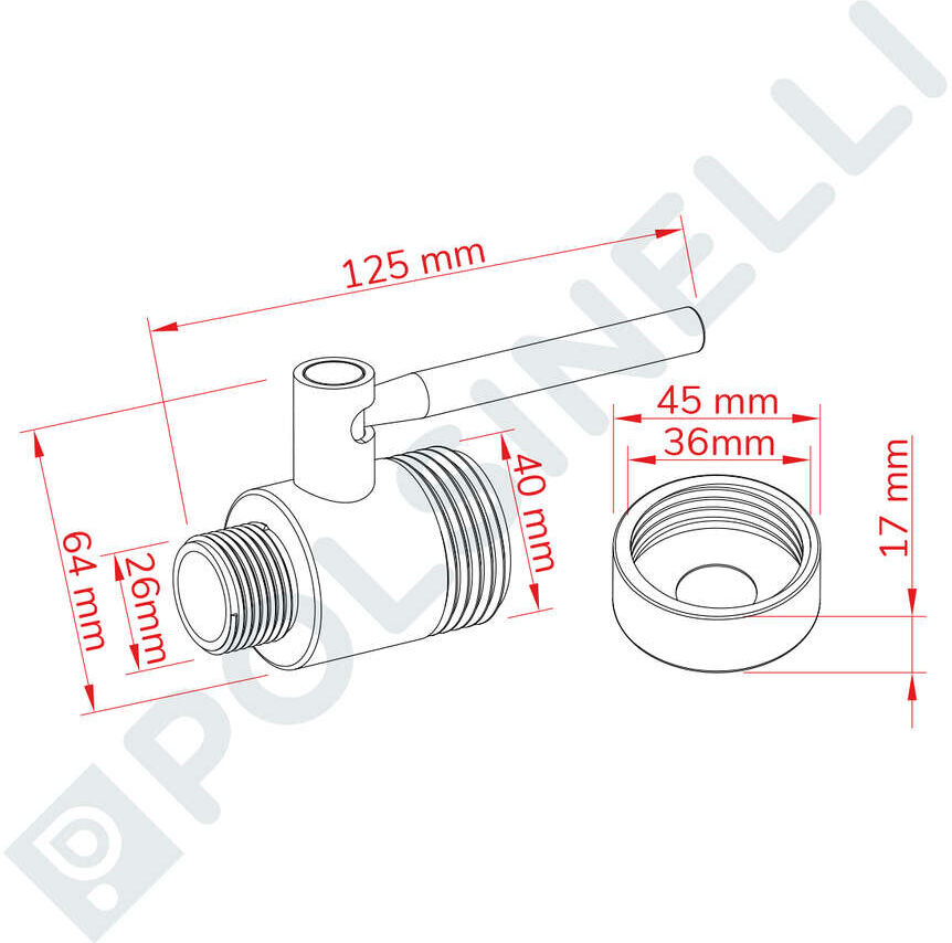 Polsinelli Vanne à boule Inox 3/4" M x œnologique 30 F