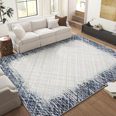 YUN Washable Area Rug ,Non Slip Low Pile Pearl Velvet Abstract Carpet, Modern Rug for Living Room Bedroom