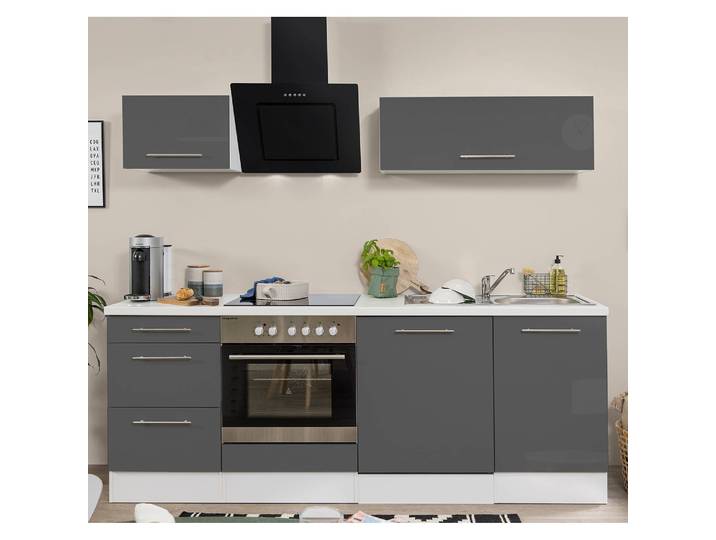 Cuisine Amanda II 220cm Gris/Gris brillant/Blanc