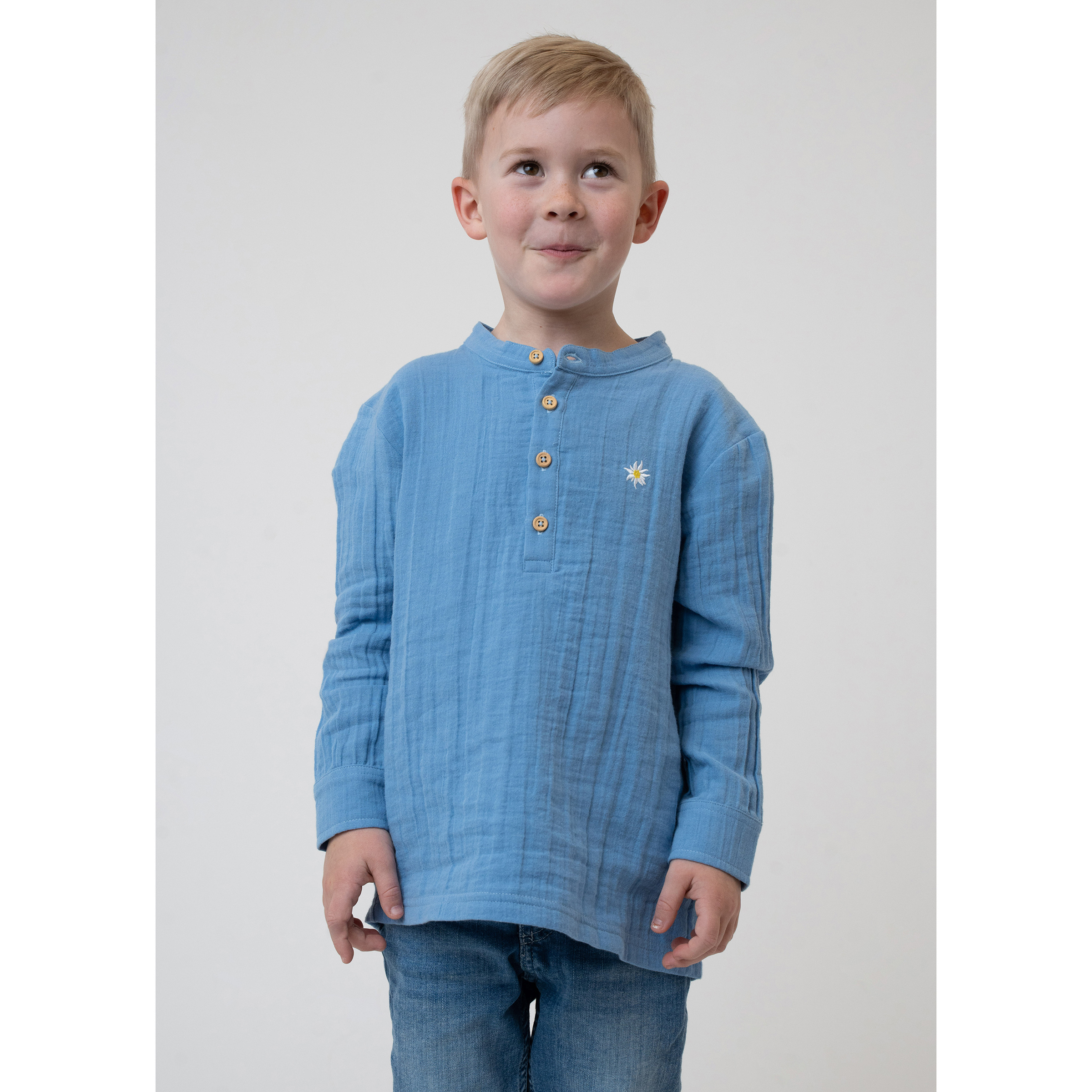 Bavarian Caps Edelweiß Kinder Hemden blau Größe 134 Lifestyle Hautfreundlich