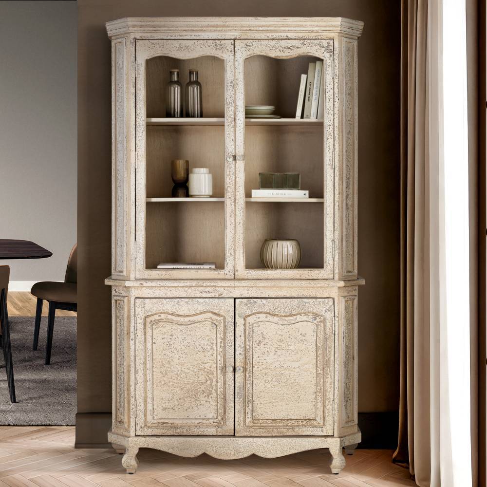 Pharao24.de Wohnzimmervitrine Vitrinenschrank im Shabby Chic Stil mit Antik Finish