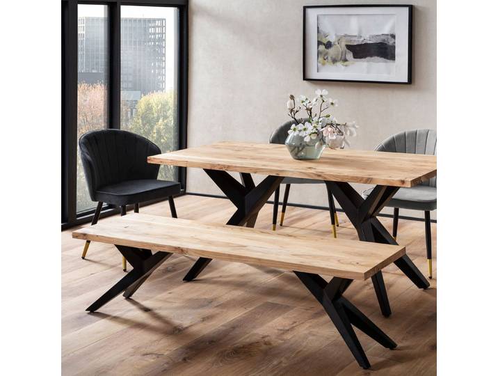 FINEBUY Essbank FB106773 Esszimmerbank Sitzbank Akazie Massivholz 175 cm Loft Klein (Industrial Holzbank, Akazie Massivholz 175 cm), Sitzbank Esszimmer Holz, Esszimmerbank ohne Lehne