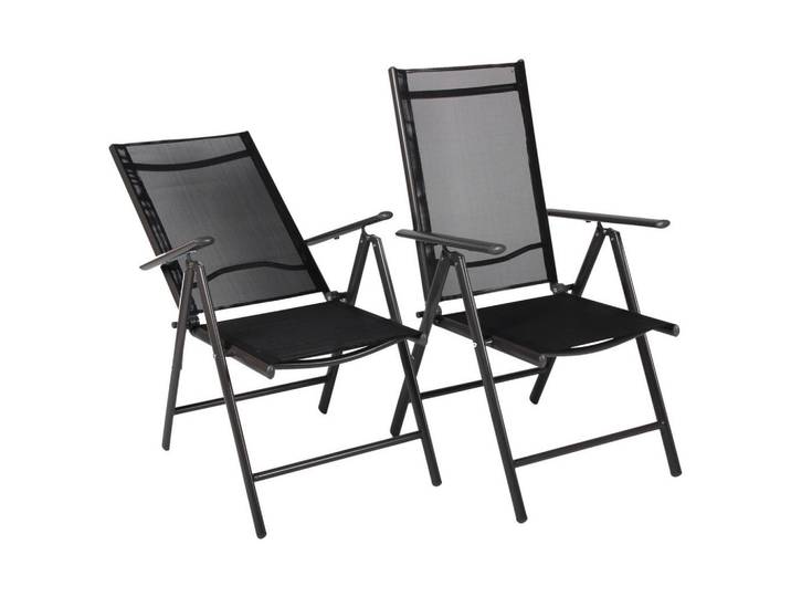 Gardenson Gartenklappstuhl-Set, Anthrazit, Metall, Textil, 56x105x65 cm, klappbar, inklusive Armlehnen, abwischbar, Gartenmöbel, Gartenstühle, Gartenklappstuhl