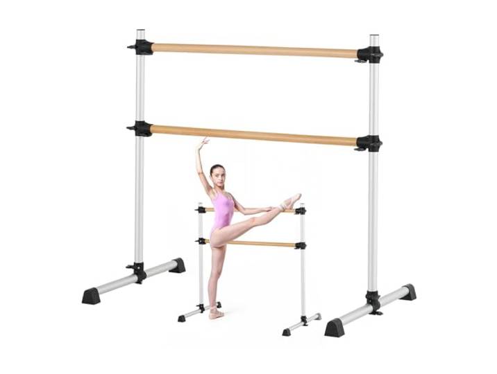 VEVOR Barre à ballet pour maison\, double barre de danse en hêtre portable et autoportante\, 1260 mm\, équipement de fitness anti-oscillation réglable en hauteur\, pour entraînement d'équilibre et Pilates