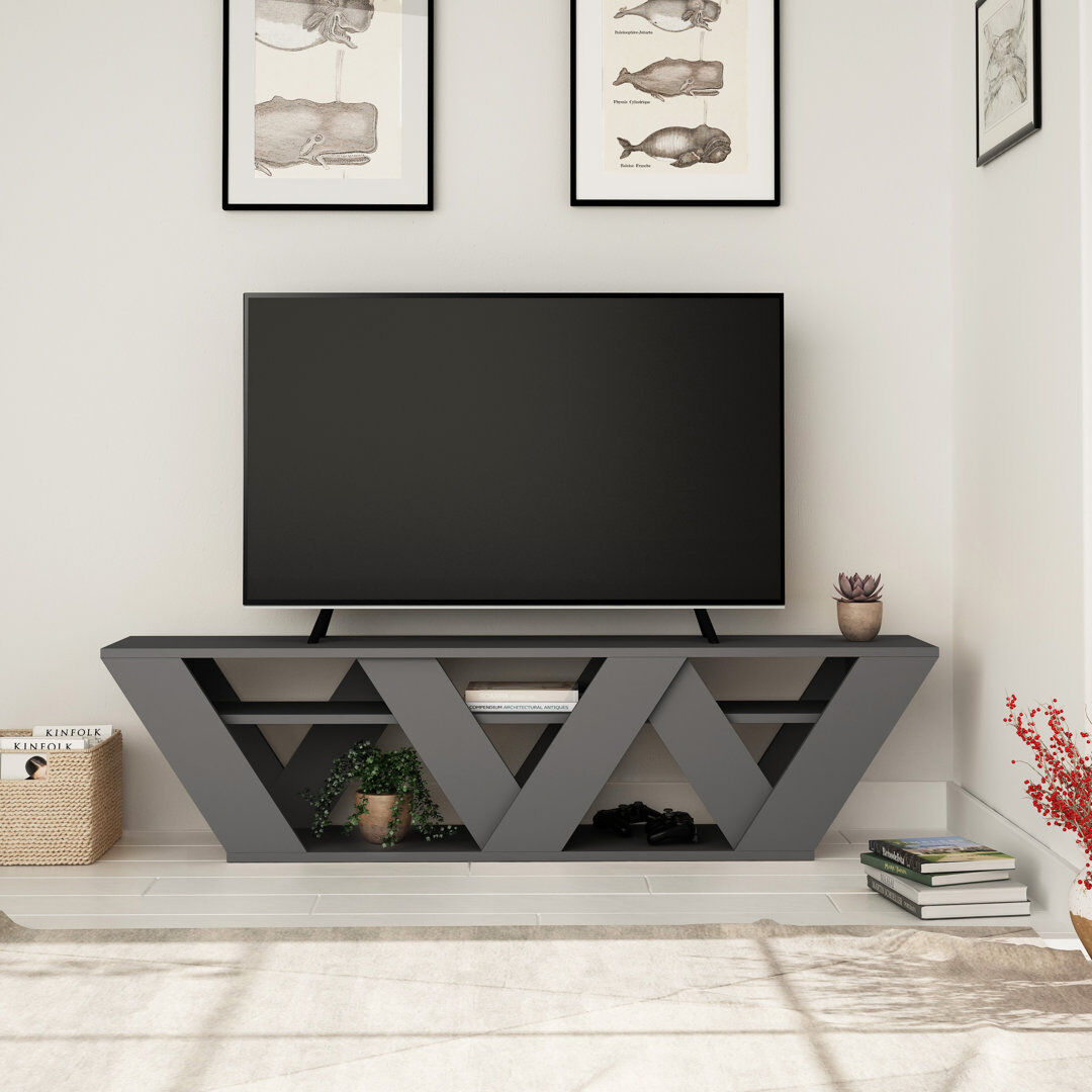 Hashtag Home Kirstin TV Stand for TVs up to 48"   Modern Entertainment Unit with V-Shaped Legs Anthracite 40cm H x 158cm W x 30cm D