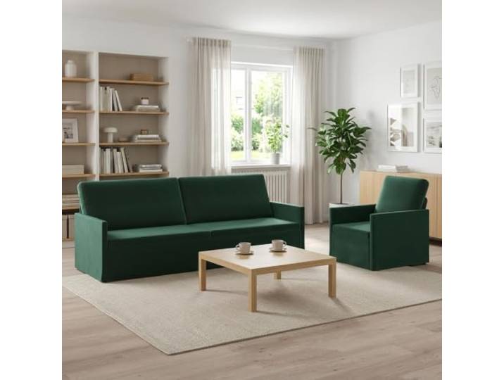 Sofa-Set 2 Pieces Dunkelgrün Samt Metallrahmen,Kissenrücken,Schaum-Faser-Füllung,Wohnzimmer,Arbeitszimmer,modernes Design