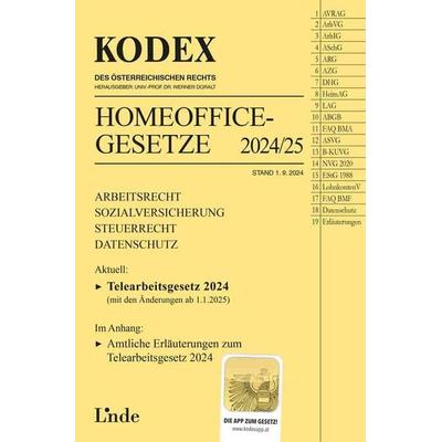 KODEX Homeoffice-Gesetze 2024/25, Taschenbuch von , Linde, 978-3-7073-5105-7