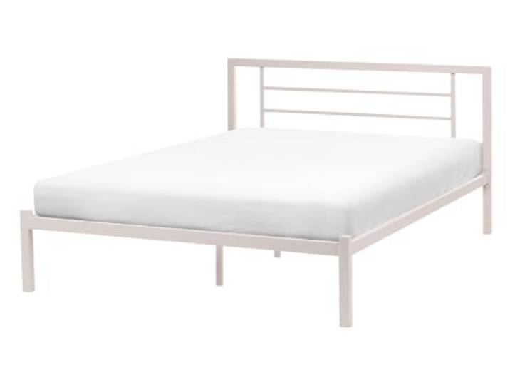 Beliani Bett Hellbeige Metall mit Lattenrost 140 x 200 cm Hohes Kopfteil Ohne Fußteil Schlichtes Modernes Design Schlafzimmer Metallbett Doppelbett