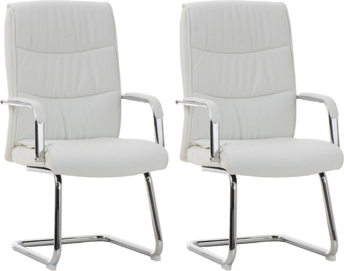 Set van 2 Luxe Teodoro bezoekersstoelen - Wit kunstleer - Chroom - Zithoogte: 48 cm