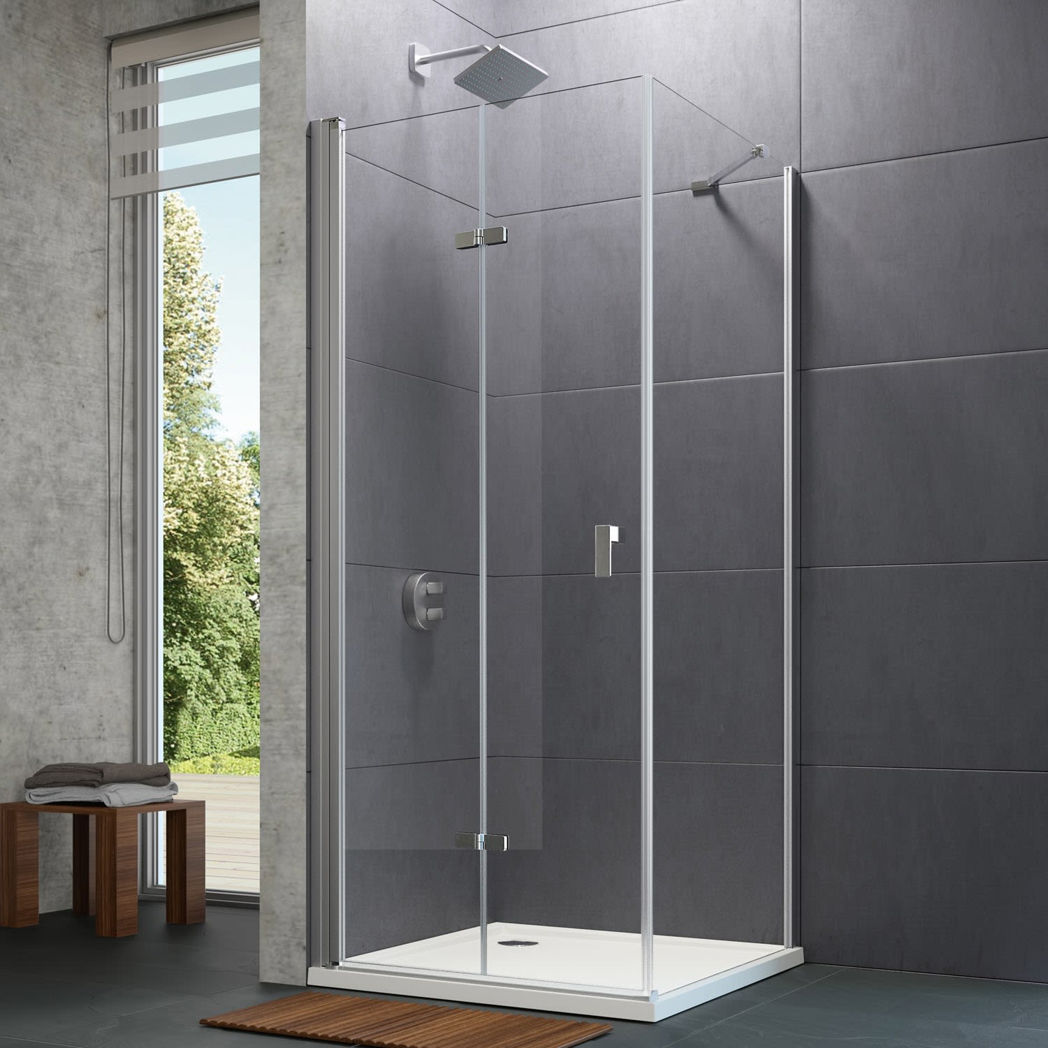 HÜPPE Design pure 4-Eck Schwingfalttür 120 x 200 cm, Linksbefestigung, Glas ohne Anti-Plaque