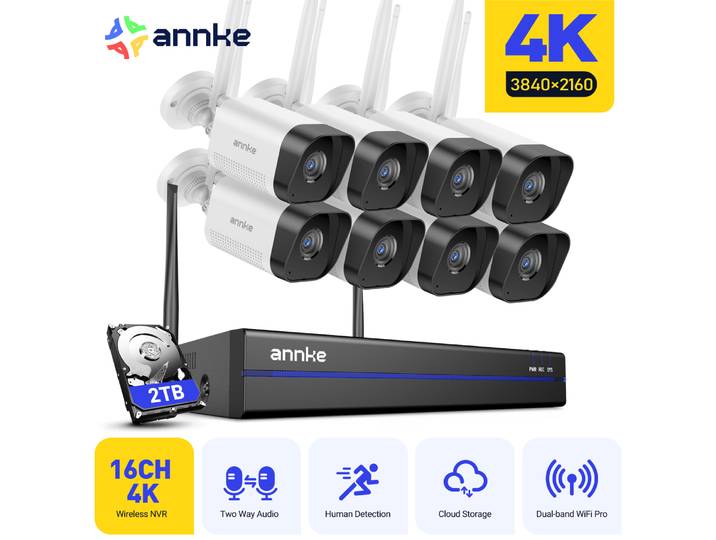 ANNKE 8MP WiFi système de caméra de Surveillance de sécurité Kit suivi de mouvement couleur Vision nocturne 16CH 4K NVR sans fil CCTV caméras ensemble