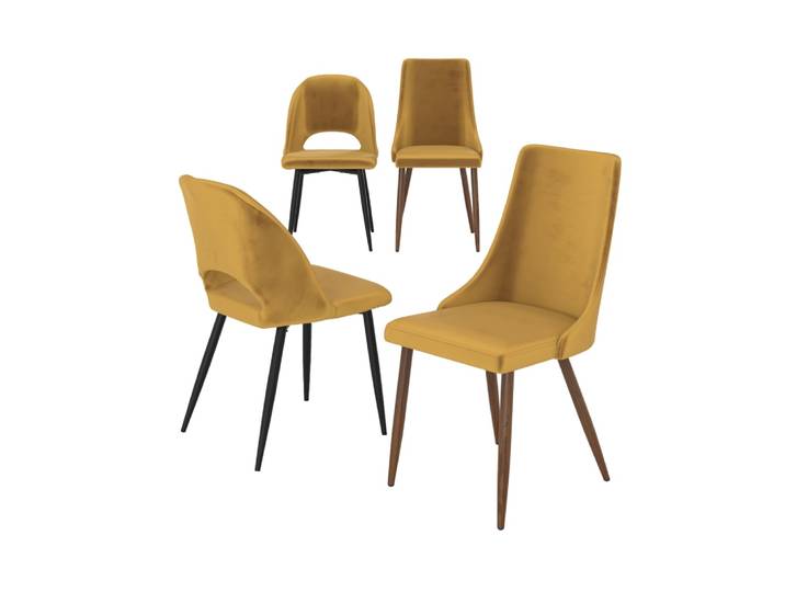 Pack 4 chaises en velours jaune