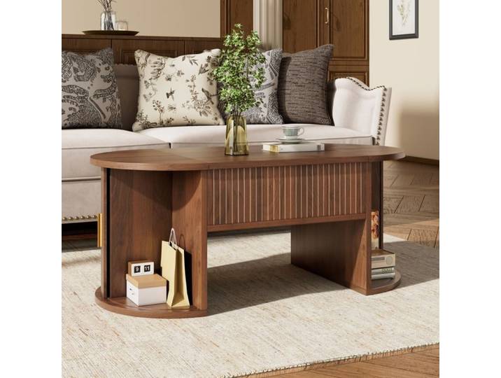 ROVRYN Ensemble salon 3 pièces noyer avec meuble TV buffet et table basse relevable