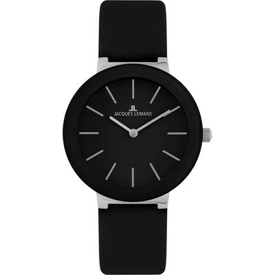 Quarzuhr JACQUES LEMANS "Monaco", schwarz (schwarz, silberfarben, schwarz), Armbanduhren, Damen, silberfarben, Quarzuhr, Armbanduhr, Damenuhr, Crystexglas, Lederarmband