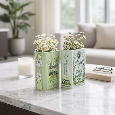 Sagebrook Home Decorative Vases Set of 2 - Ceramic Floral Book, 8 in.