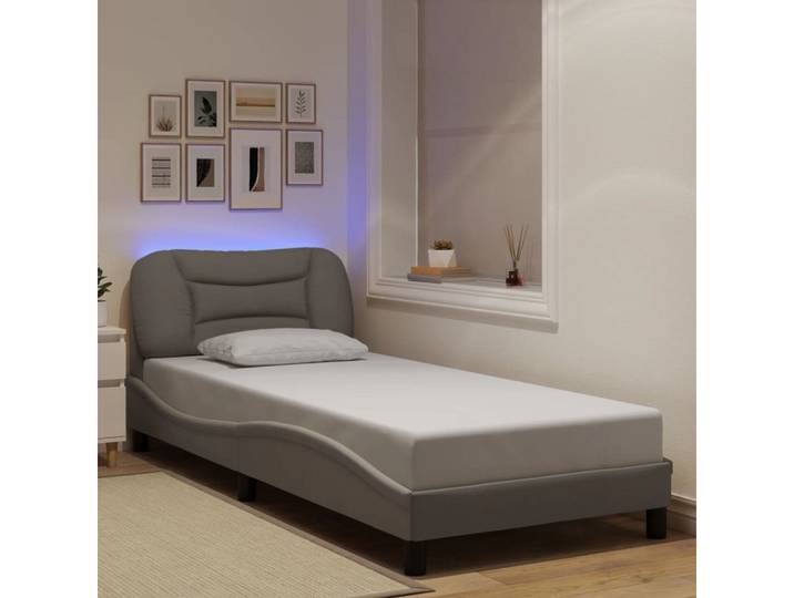 furnicato Bettgestell Hvar 218 x 95 x 74,5 cm Taupe Stoff Massivholz LED-Licht (1-tlg), Farbenfrohes LED-Licht Bettrahmen mit wellenförmigem Design