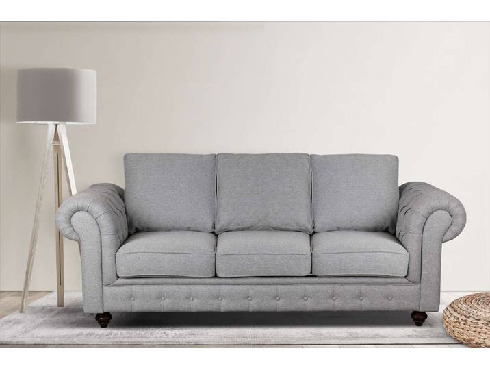 3-Sitzer HOME AFFAIRE MENDITTE , grau, B:225cm H:90cm T:93cm, 100% Polyester, Sofas, 3-Sitzer, Knopfheftung im Armlehnbereich und an Vorderkante, hohe Qualität
