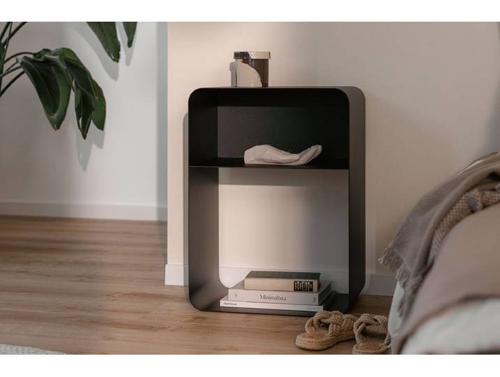 Nachttisch Damio – Minimalistisches Design aus pulverbeschichtetem Metall - Schwarz - Luxusbetten24