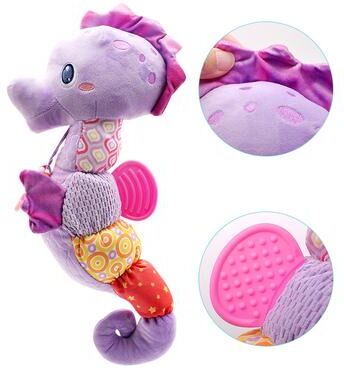 USA Free Shipping Shop Baby Seahorse Baby Sensory Toy & Musical Baby Toy Soft Plush Newborn Rattle purple