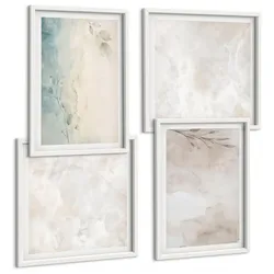 BILDER SET 4er Set - 50x50 cm & 40x60 cm Weißer Rahmen - Aquarellmalerei-Textur