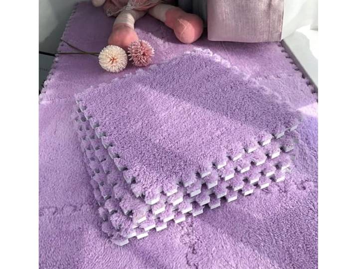 Schaumstoffmatten, Ineinandergreifende Plüsch-Puzzle-Schaum-Bodenmatten, 30 Stück, Mehrfarbig, x cm(Pink Purple)