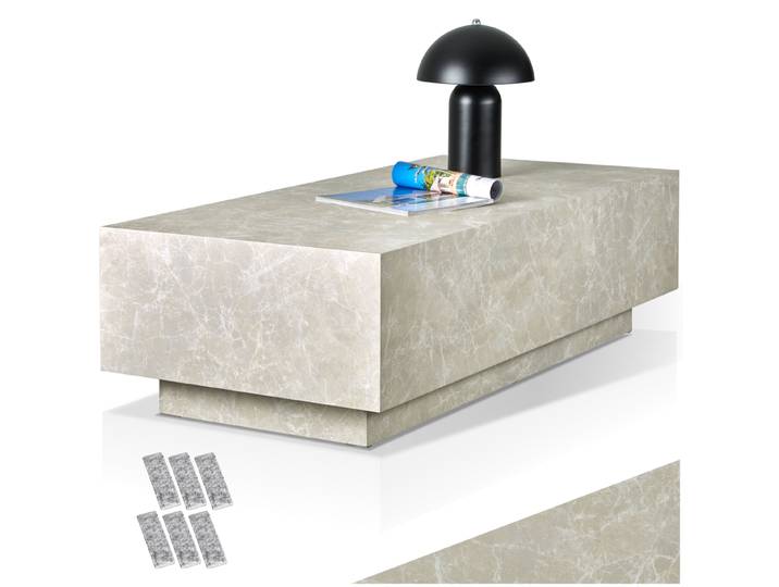 Couchtisch Lasley mit Standfuß, Belastbarkeit 45 kg - Travertin Optik, 120 x 60 x 35 cm