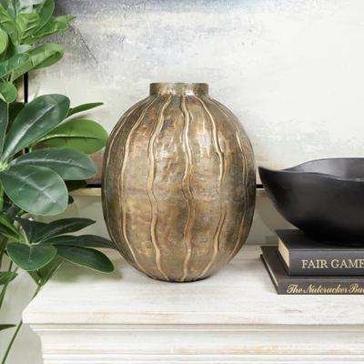 ARCILLA ELEMENTAL Brass Metal Snakeskin Inspired Decorative Vase with Dimensional Wavy Accents