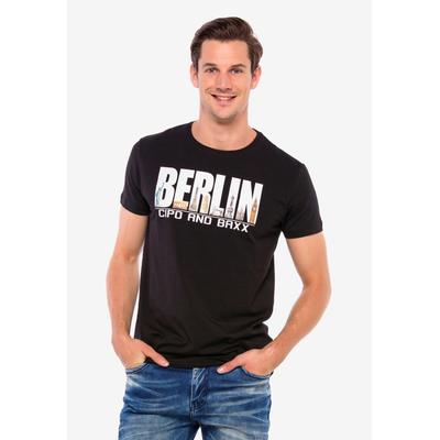 T-Shirt CIPO & BAXX "Schriftzug Berlin", Herren, Gr. L, schwarz, 100% Baumwolle, bedruckt, Basic, regular fit, Rundhals, Shirts T-Shirt, hoher Tragekomfort