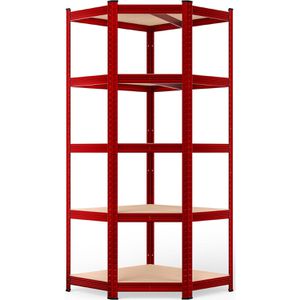Monzana Schwerlastregal 109722, 5 Holzböden, 175kg Fachlast, Eckregal, rot, 180 x 70 x 40cm