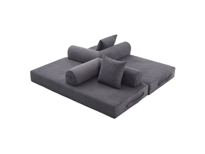 ELVORIN canapé modulable convertible 3 places 200 x 94 x 67 cm velours côtelé gris foncé 3 coussins