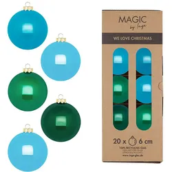 20 Weihnachtskugeln Glas 6cm matt & glänzend Christbaumkugeln Weihnachtsbaumkugeln Weihnachten Christbaumschmuck Weihnachtsbaumschmuck Grün Blau Mix