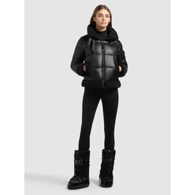 Steppjacke KHUJO "GHALIA", Damen, Gr. XS, schwarz, Web, 100% Nylon, glänzend, regular fit knielang, eingesetzt gerader Abschluss mit Windstopper, Jacken Steppjacke