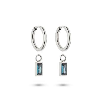 Paar Creolen S.OLIVER "Edelstahl Schmuck mit abnehmbaren Einhängern The Color Harmony", edelstahlfarben, blau, blau, Ohrringe, Damen, 2,1mm, Edelstahl, mit Zirkonia (synth.)