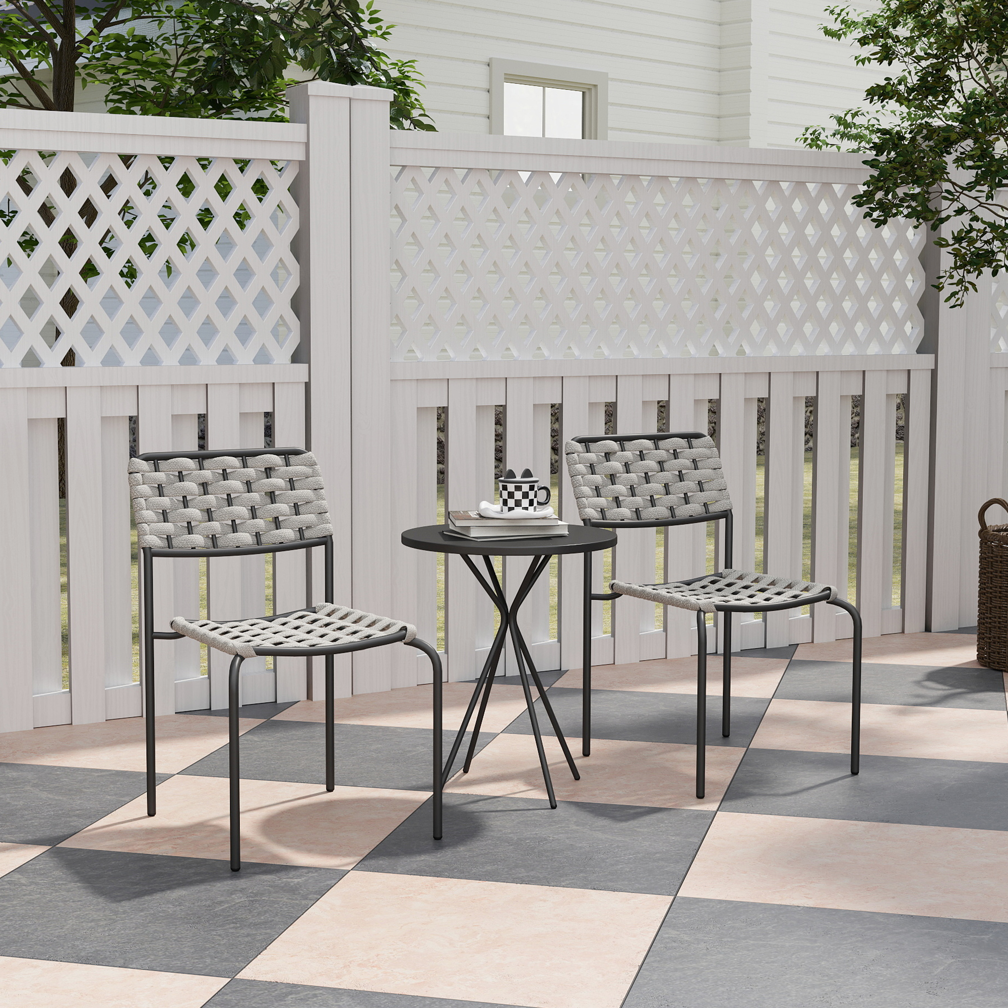 Outsunny Set mobili da giardino in polyrattan, lounge outdoor mobili da balcone per 2 persone, 3 pezzi 2 sedie, tavolo grigio   Aosom Italy