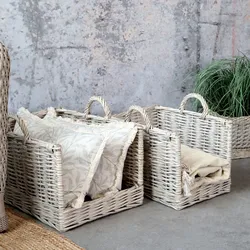 Chic Antique Französische Weidenkörbe mit Henkel im 2er-Set, L 50 x B 39 cm - Natur