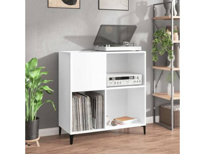 smnyxs Plattenschrank, weiß, 84,5 x 38 x 89 cm, aus technischem Holz LP-Schallplattenaufbewahrung, Plattenspieler, elektronische Geräte, Industriestil, Wandbefestigung