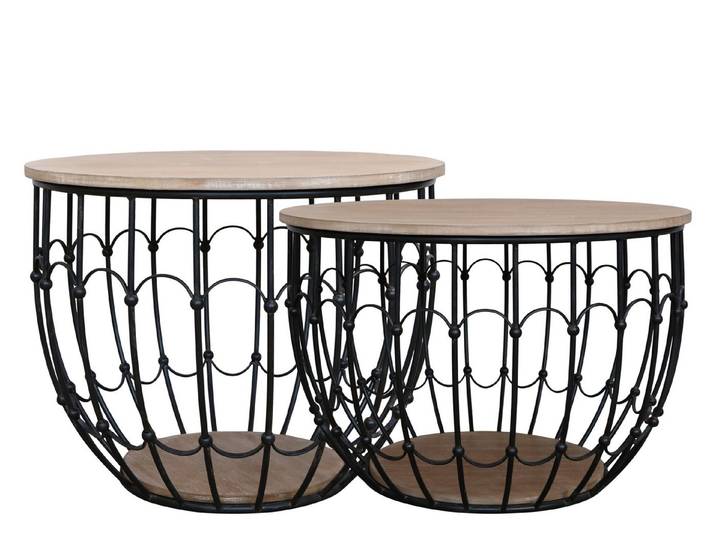 Chic Antique Beistelltisch Chic Antique - 2x Tisch Sofatisch Beistelltisch Schwarz Holzdeckel
