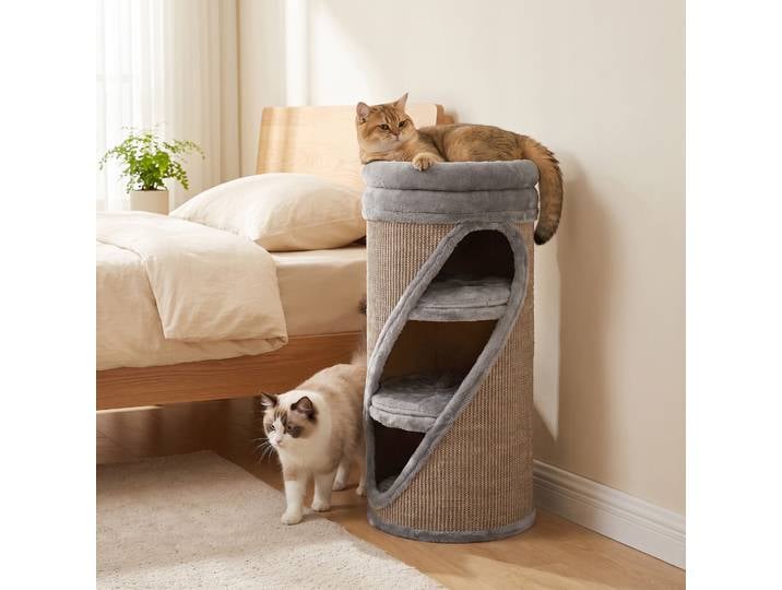 PawHut Tonne Griffe Chat 75cm 4 Niveaux Sisal Lit Amovible