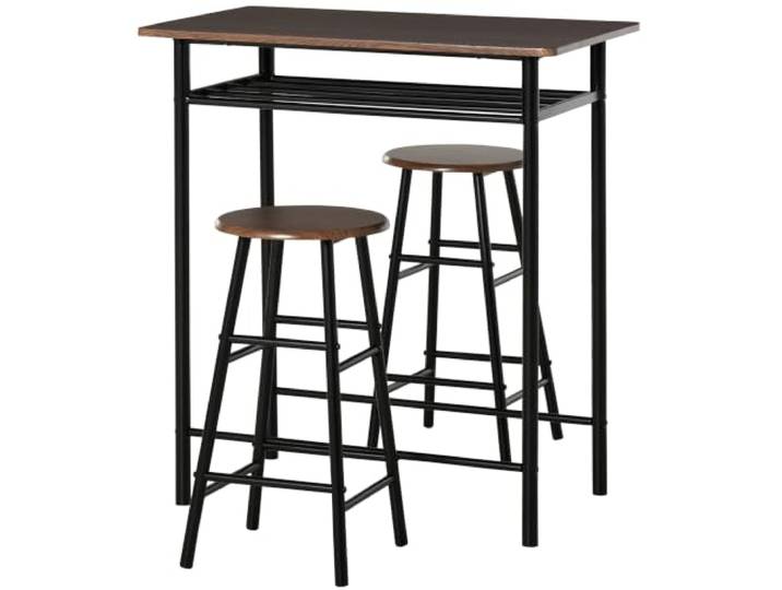 HOMCOM Bartisch Set mit 2 Barhockern mit Lagerregal für Esszimmer Schwarz Bartisch, Essgruppe, Küchentisch, Esstisch, für Küche