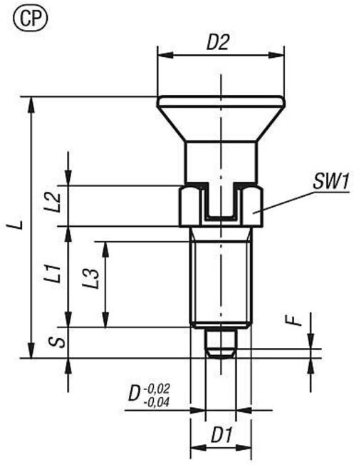 KIPP Goupille de verrouillage M24x2 GR.5 Ø16 Forme CP avec rainure de verrouillage O.KO (K1096.093516)