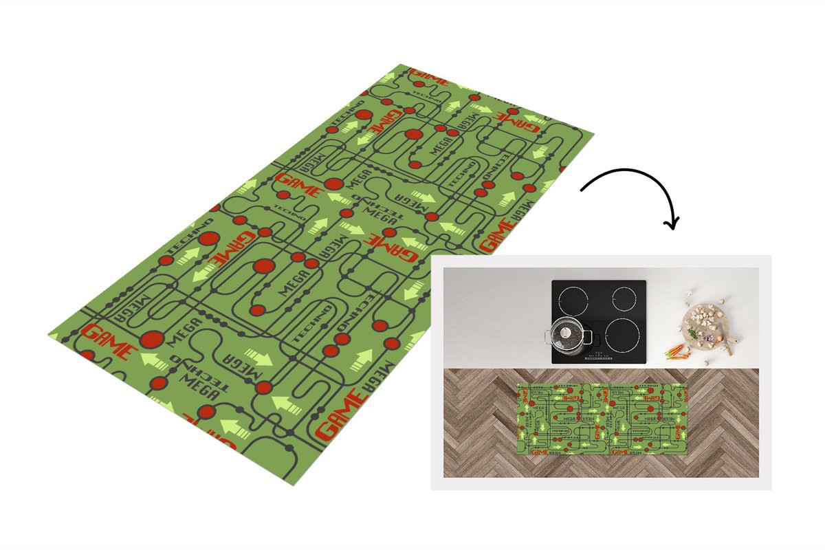 KitchenYeah Keukenloper Vinyl Abstract Moederbord Patronen B: 120 cm, D: 50 cm