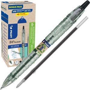 Pilot Kugelschreiber Bottle 2 Pen Ecoball 10+10, Gehäuse transparent, Schreibf. schwarz, 10 Stück