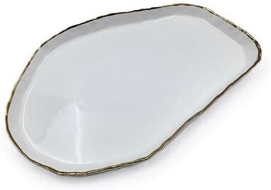 Jiallo "12"" Simplicity Collection White Porcelain Gold Trim Freestyle Oval Shape Tray"