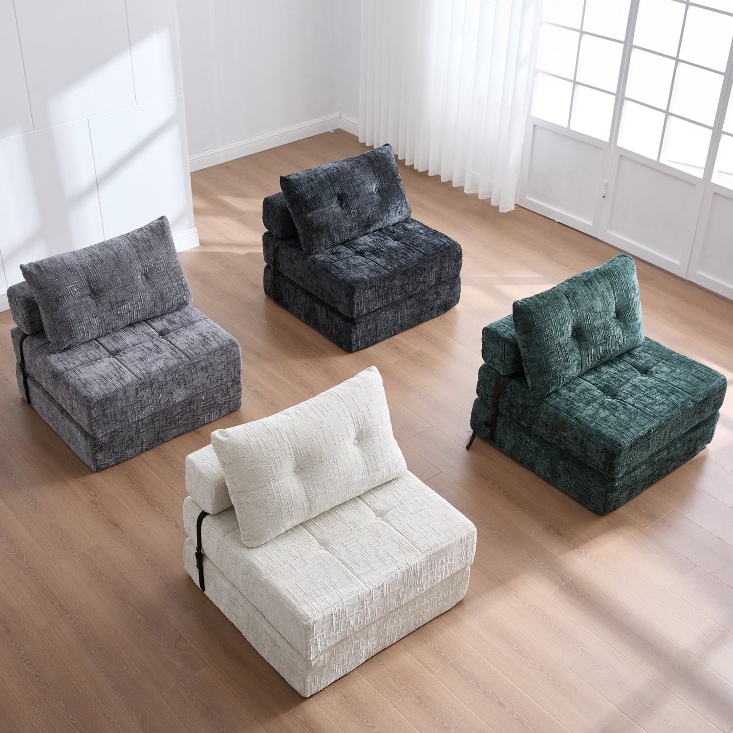 CHICFURN Slaapbank met rugleuning - Donkergroen - Opvouwbaar
