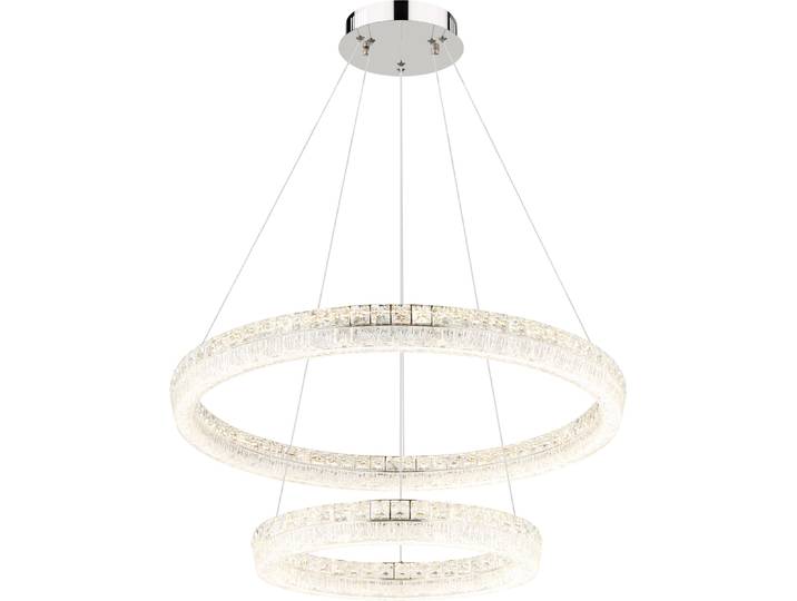 Lampe LED suspendue\, chromée\, cristaux clairs\, D 80 cm