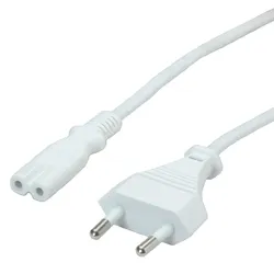 VALUE Netzkabel Euro-Flachstecker auf C7, 2polig, weiß, 3 m