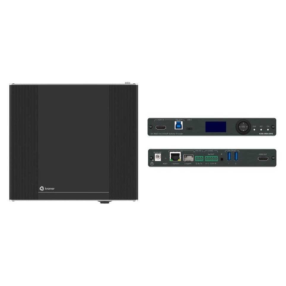 Kramer KDS-17EN-SW2 | 2x1 4K60 4:4:4 AVoIP Switching Encoder with Dante | 4096x2160 JPG 2000 1Gb... (60-001790)